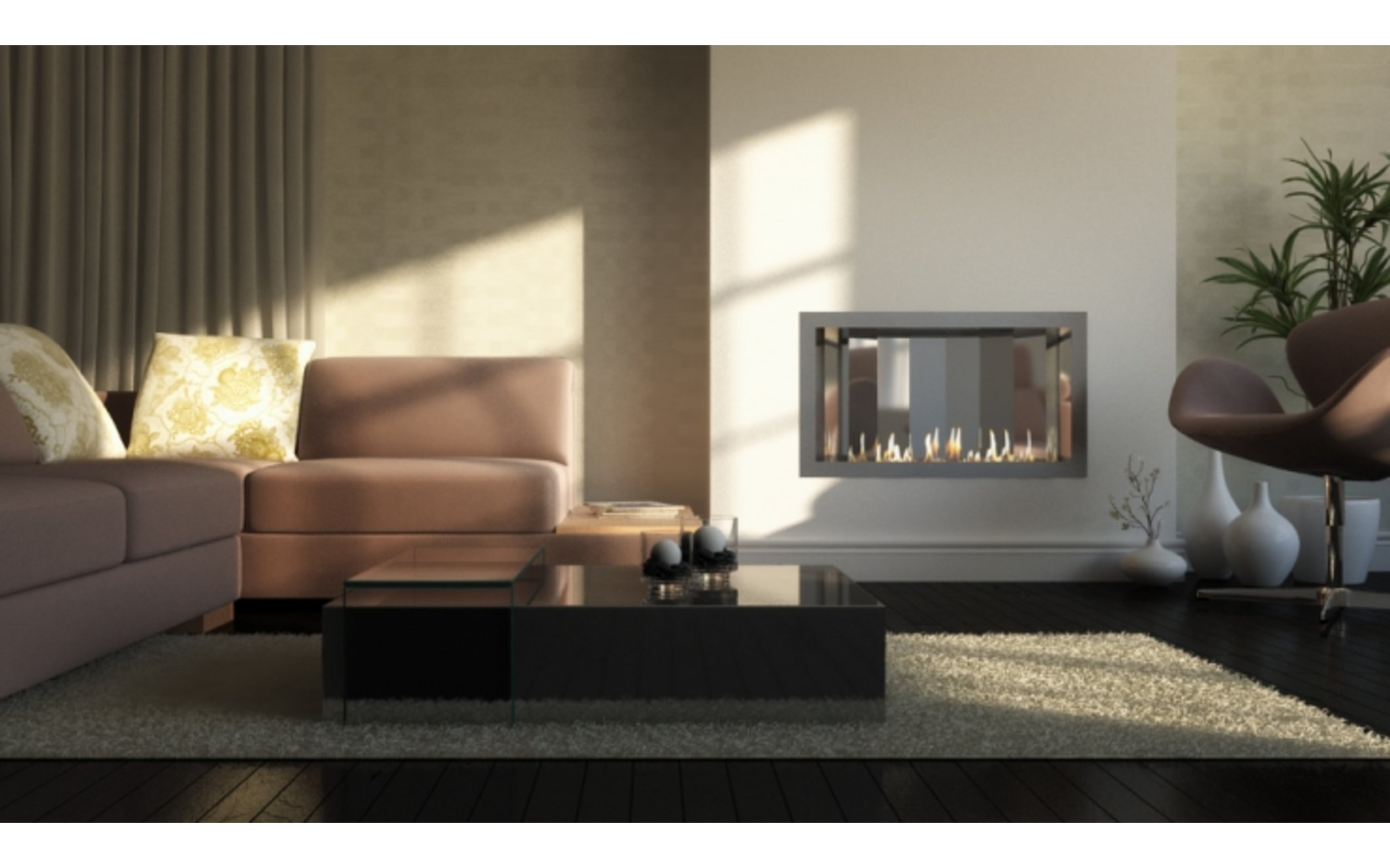 corner open fireplace